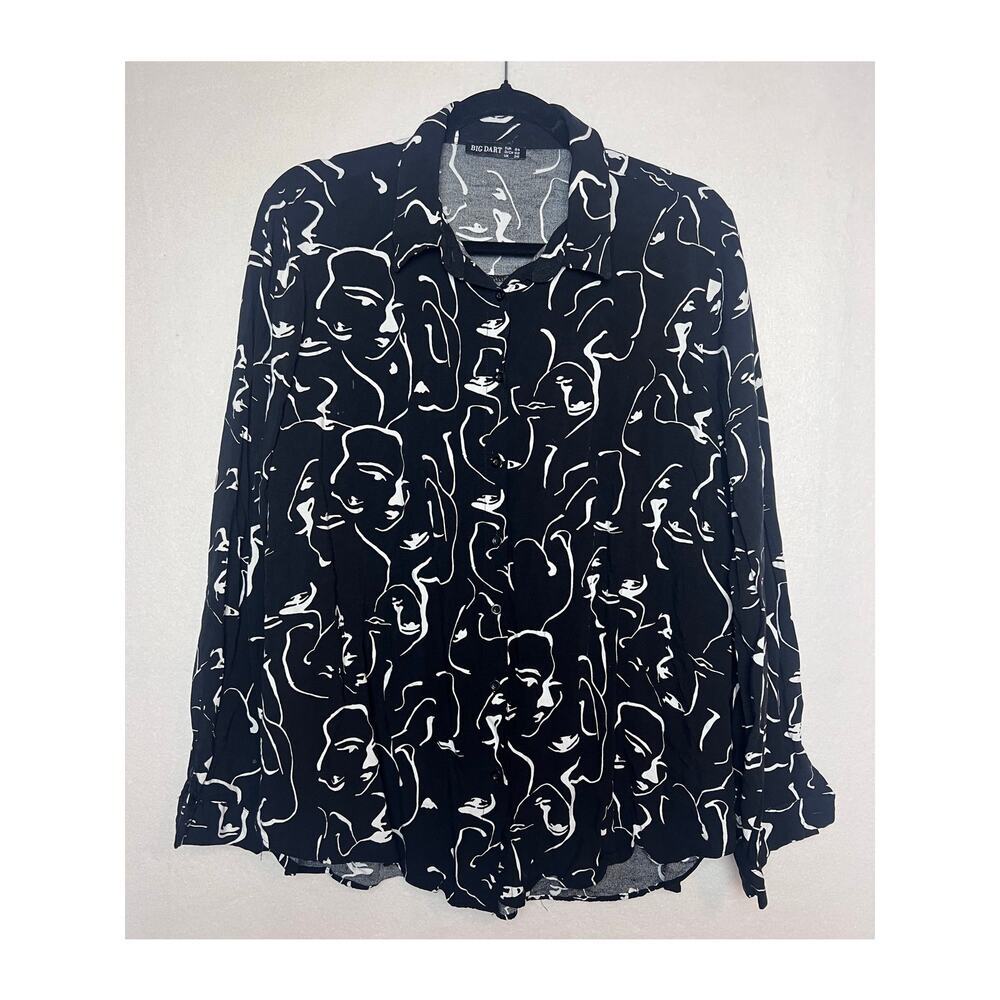 Big Dart Women's Collared Button Up Black Long Sleeve Blouse Size EUR 54 US 2X